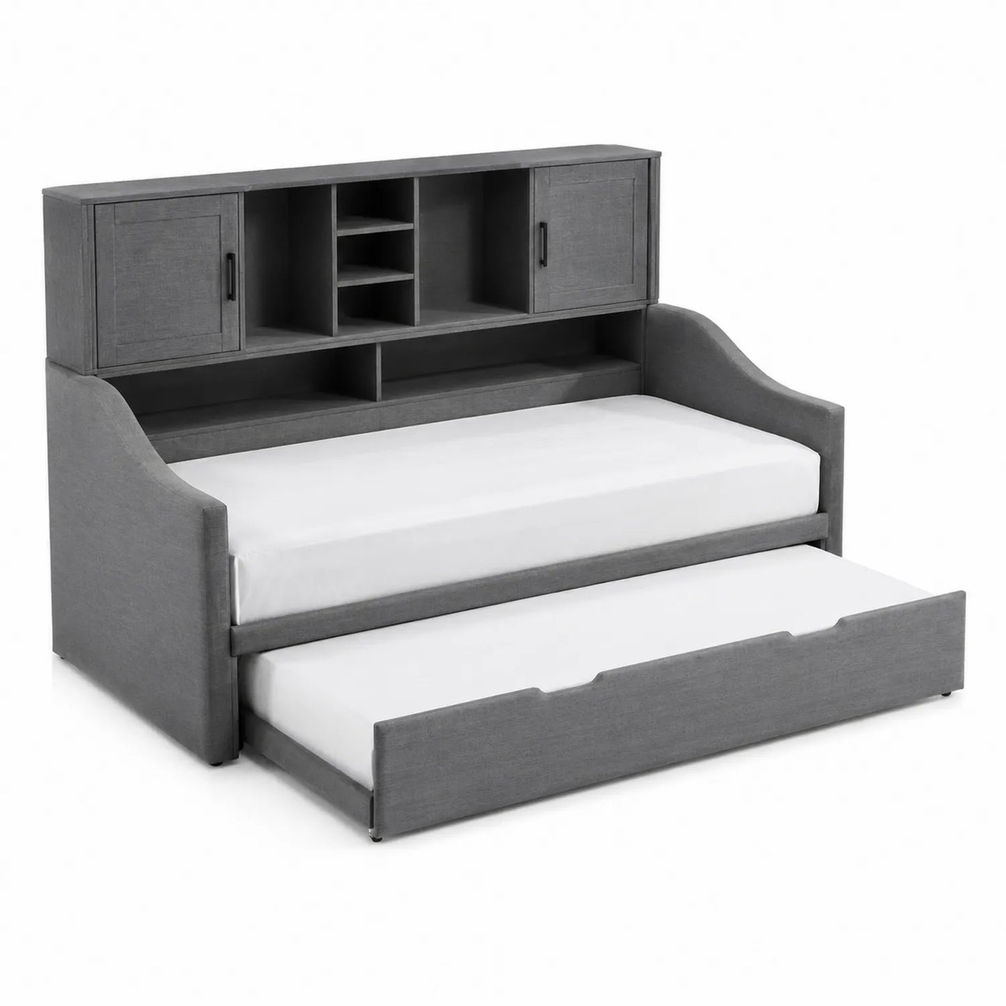 Letto Trasformabile con Trundle in Tessuto Grigio