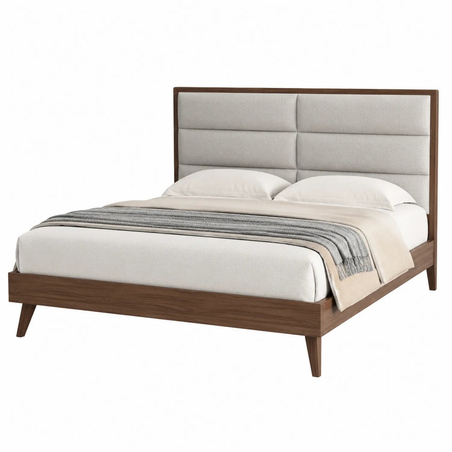 Letto Matrimoniale in Legno con Testiera in Tessuto 200x160 cm