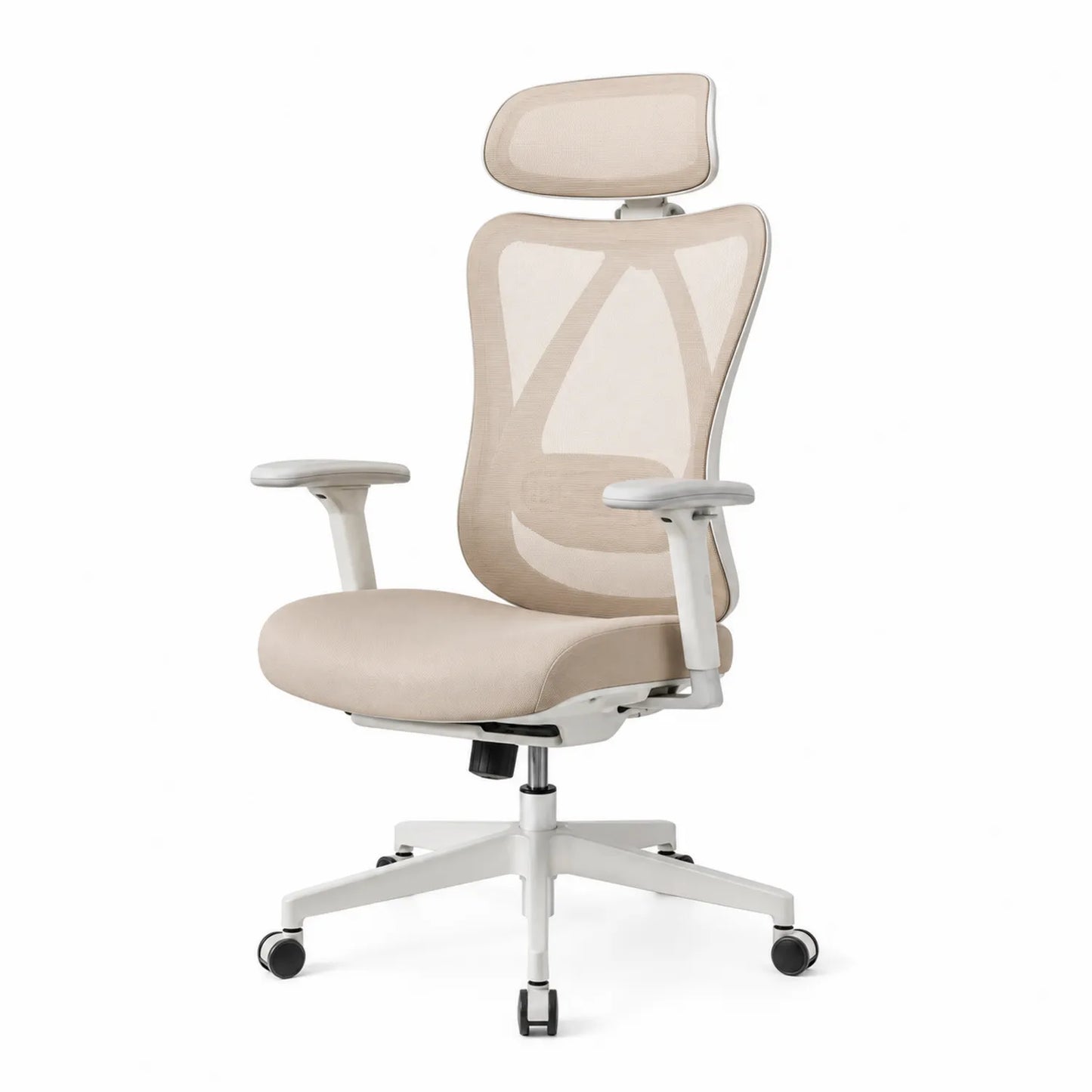 Sedia da ufficio ergonomica in tessuto mesh regolabile con ruote beige