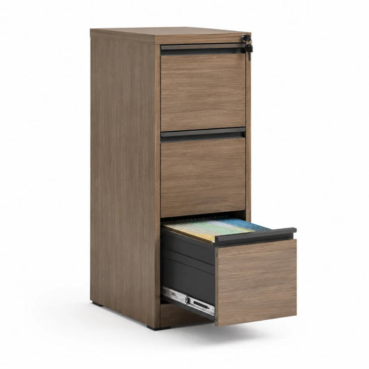 Cassettiera da ufficio in legno truciolato a 3 cassetti marrone