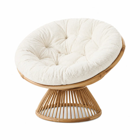Sedia Papasan in Rattan con Cuscino in Tessuto Beige