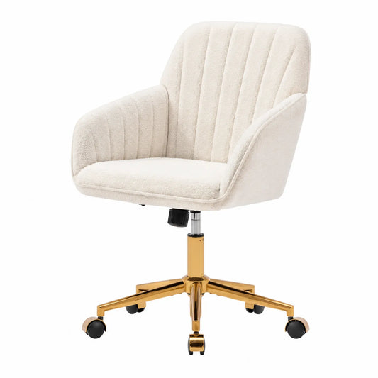 Sedia da ufficio in tessuto crema con base in metallo dorato