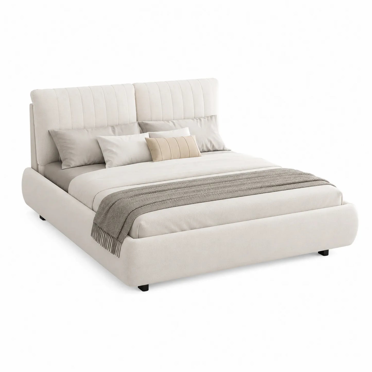 Letto matrimoniale in legno con rivestimento in poliestere Beige 200x160 cm