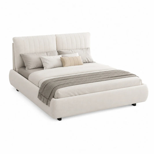 Letto matrimoniale in legno con rivestimento in poliestere Beige 200x160 cm