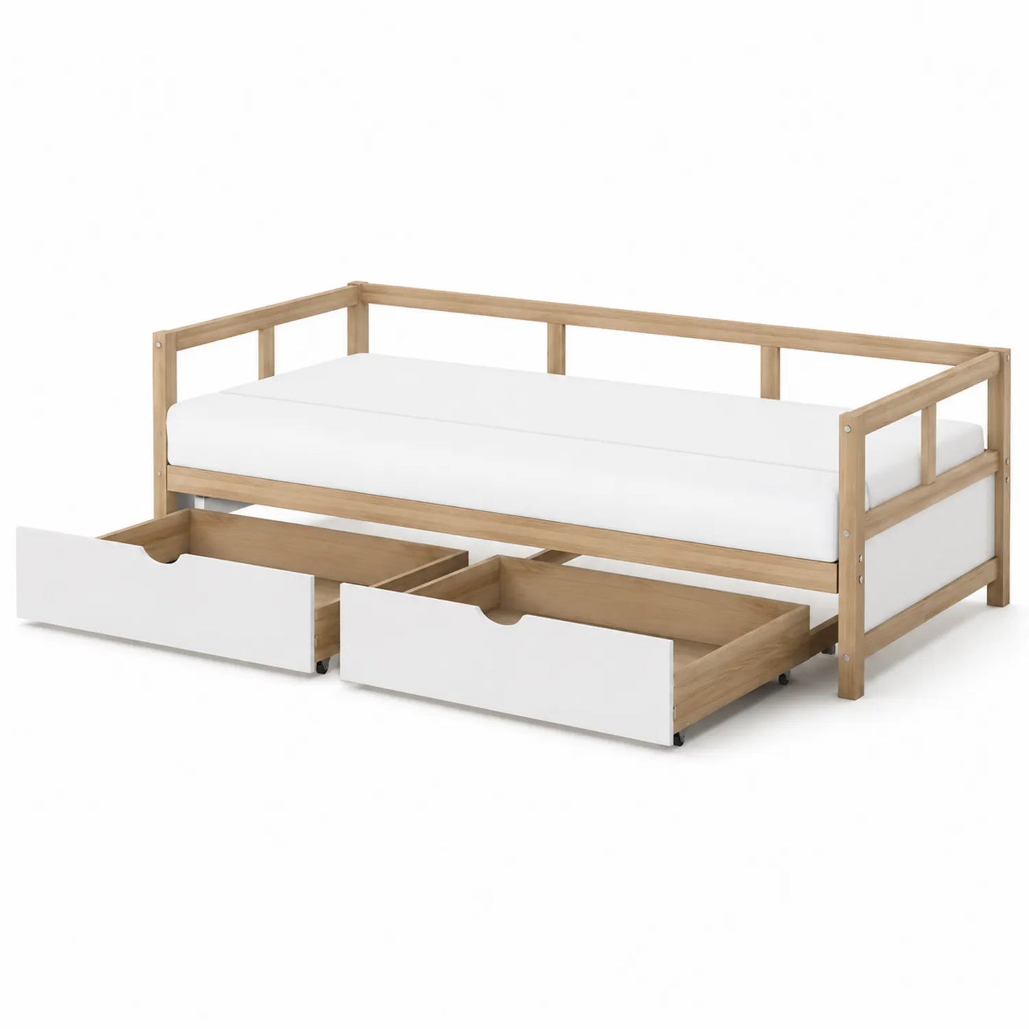 Letto singolo in legno e MDF con cassetti bianchi 200x90 cm