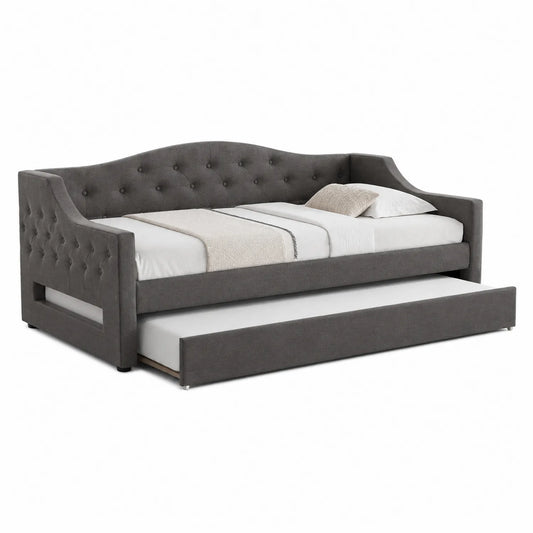 Divano Letto con Letto Estraibile in Tessuto Grigio