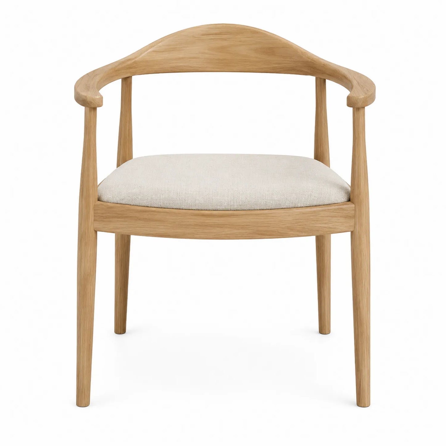 Sedia in legno di quercia con seduta in tessuto beige