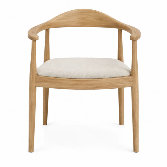 Sedia in legno di quercia con seduta in tessuto beige