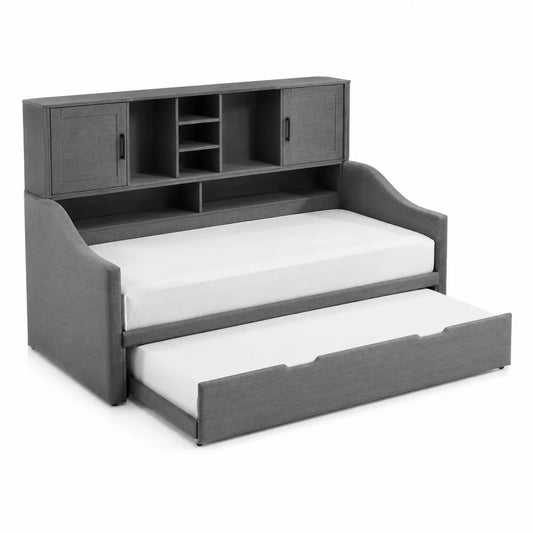 Letto Trasformabile con Trundle in Tessuto Grigio