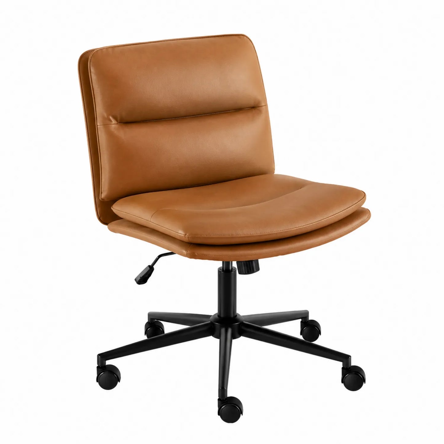 Sedia da ufficio in pelle sintetica marrone con base girevole