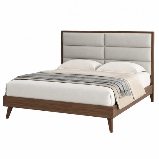 Letto Matrimoniale in Legno con Testiera in Tessuto 200x160 cm