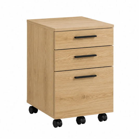 Cassettiera da Ufficio con Ruote in Legno Rovere
