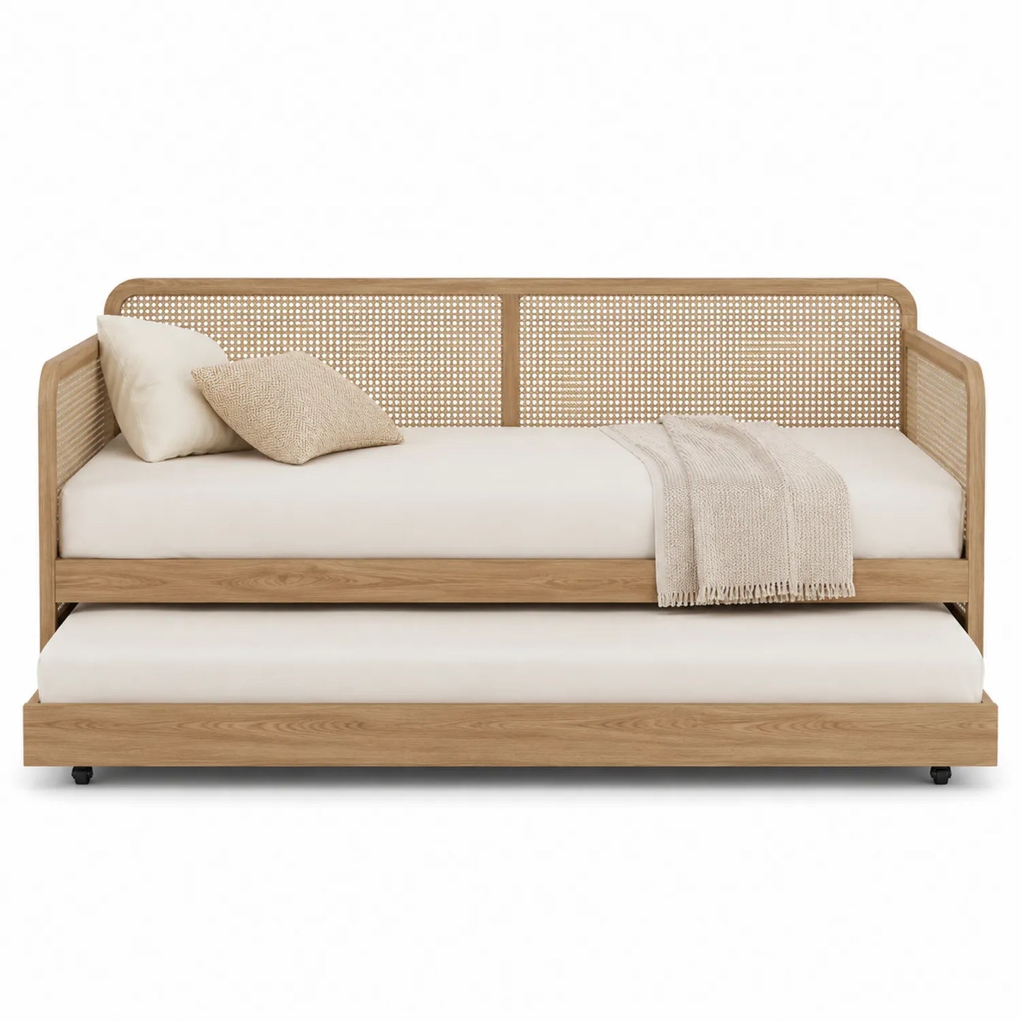 Divano Letto in Legno e Rattan con Letto Estraibile 200x90x80 cm