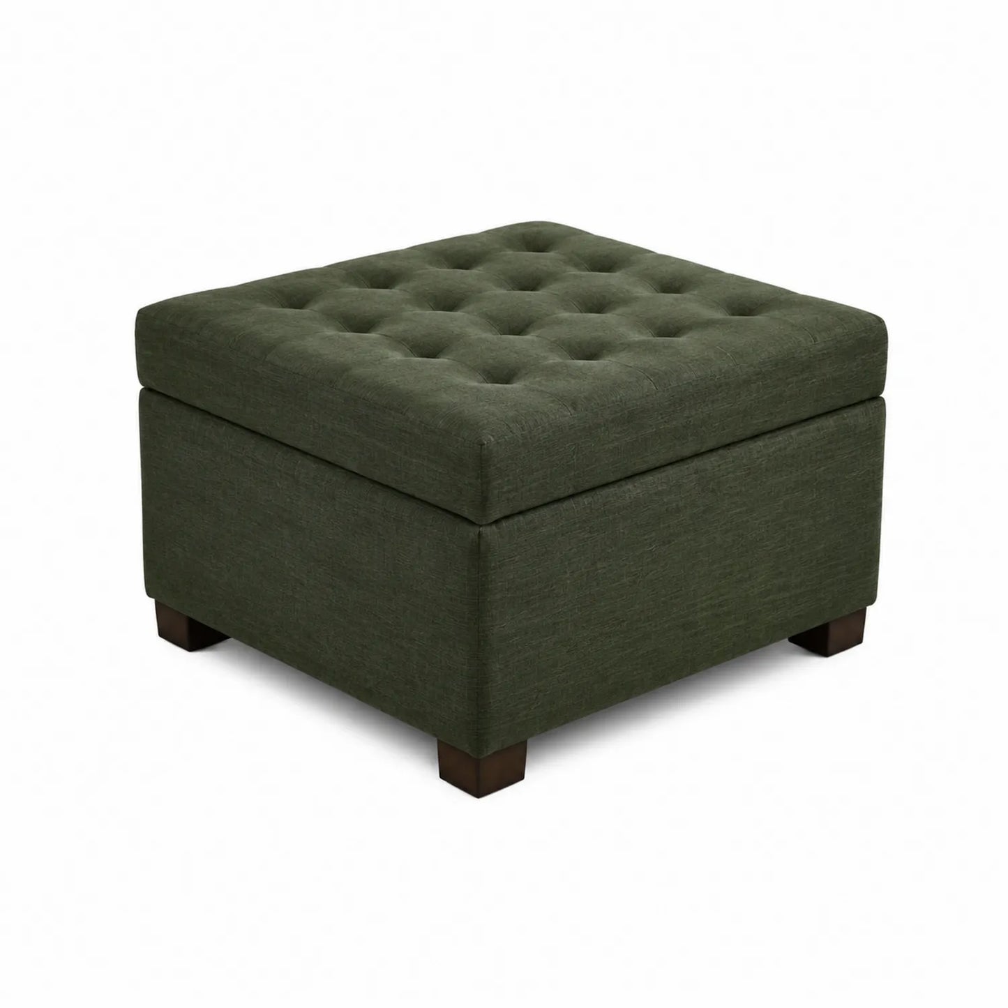 Poggiapiedi quadrato in tessuto verde con gambe in legno