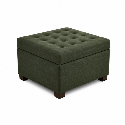 Poggiapiedi quadrato in tessuto verde con gambe in legno