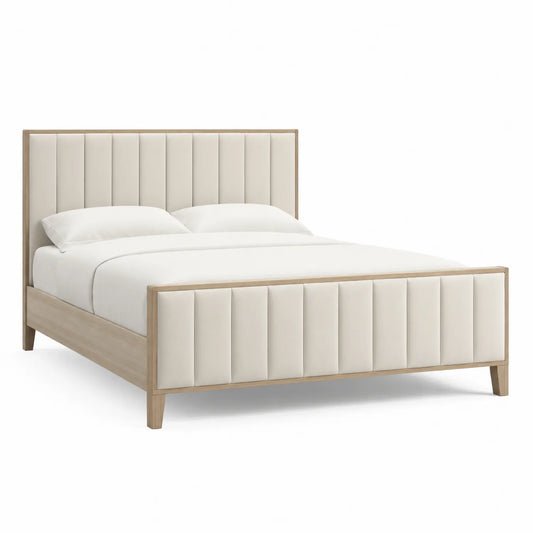 Letto matrimoniale in legno e tessuto bianco 200x160 cm